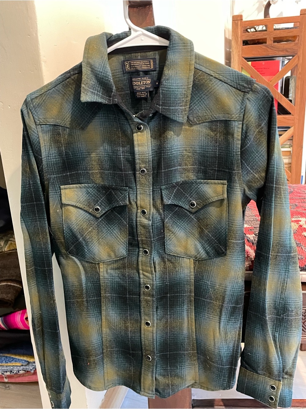Pendleton Teal and Mustard Plaid Button-Down Shirt